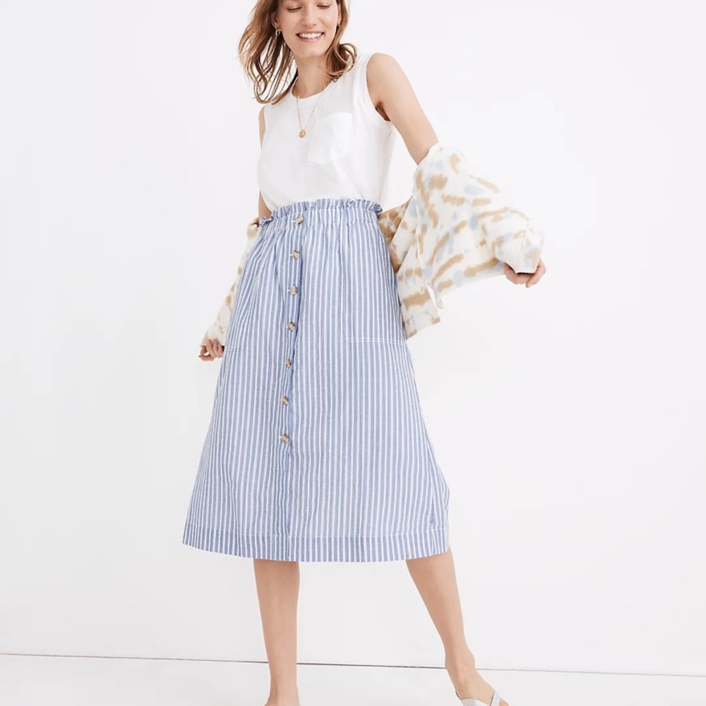 Madewell Button Front Striped Skirt | M